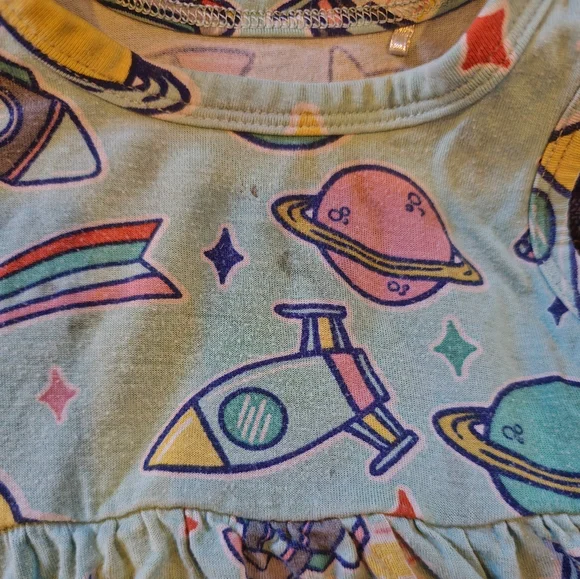 🛍️👗 2 for $20 Posh Peanut Space Theme Ruffled Bodysuit Dress, 3-6 month - Picture 3 of 4